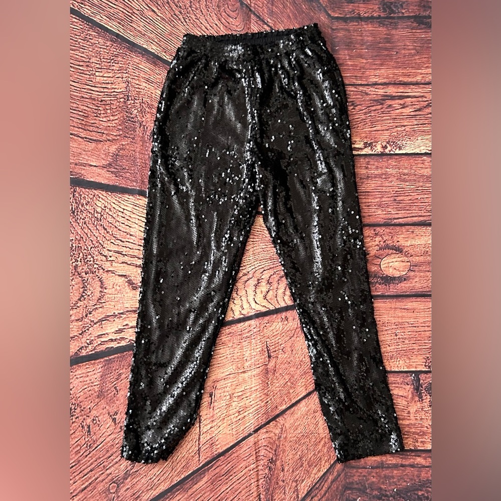Francesca's Black Zoe Sequin Joggers Size S